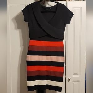 Karen Millen Women's Dress Black Multi Bandage Knit Stretch Midi Bodycon Sz Med